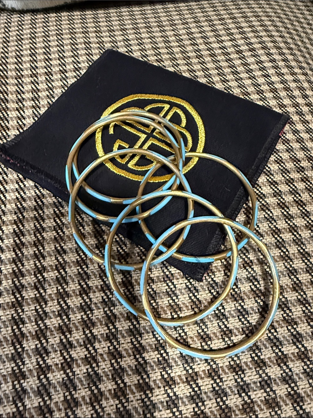 Gold Tone Bracelet Stack with Light Blue Accents - Women's Bracelet Set